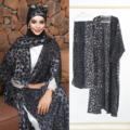 Leopard Print Dubai Open اسلامی عبای ژاکت کش باف پشمی و حجاب 2 تکه ست مد لباس مسلمان زنانه لباس عبایی متوسط1