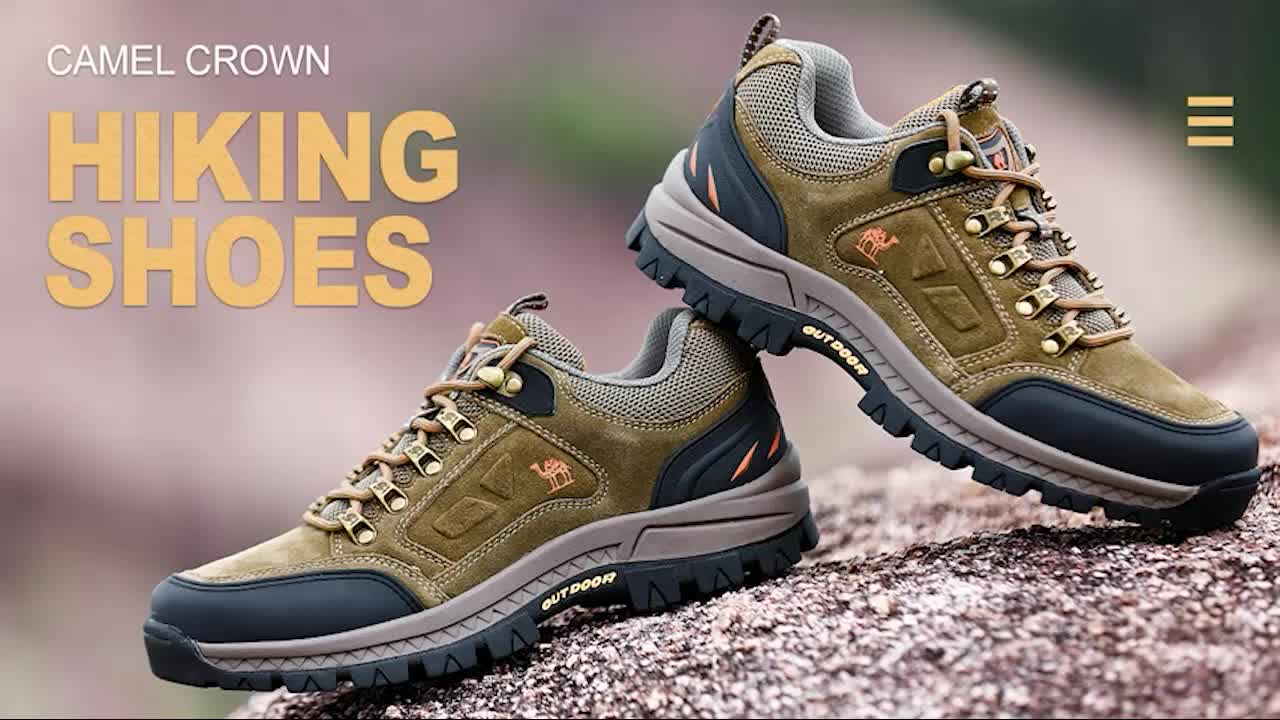 Camelo para caminhada Campo de camping montanhismo de couro respirável Sapatos de trekking não deslizantes 3 cores Sport Men Shoking Shoes1