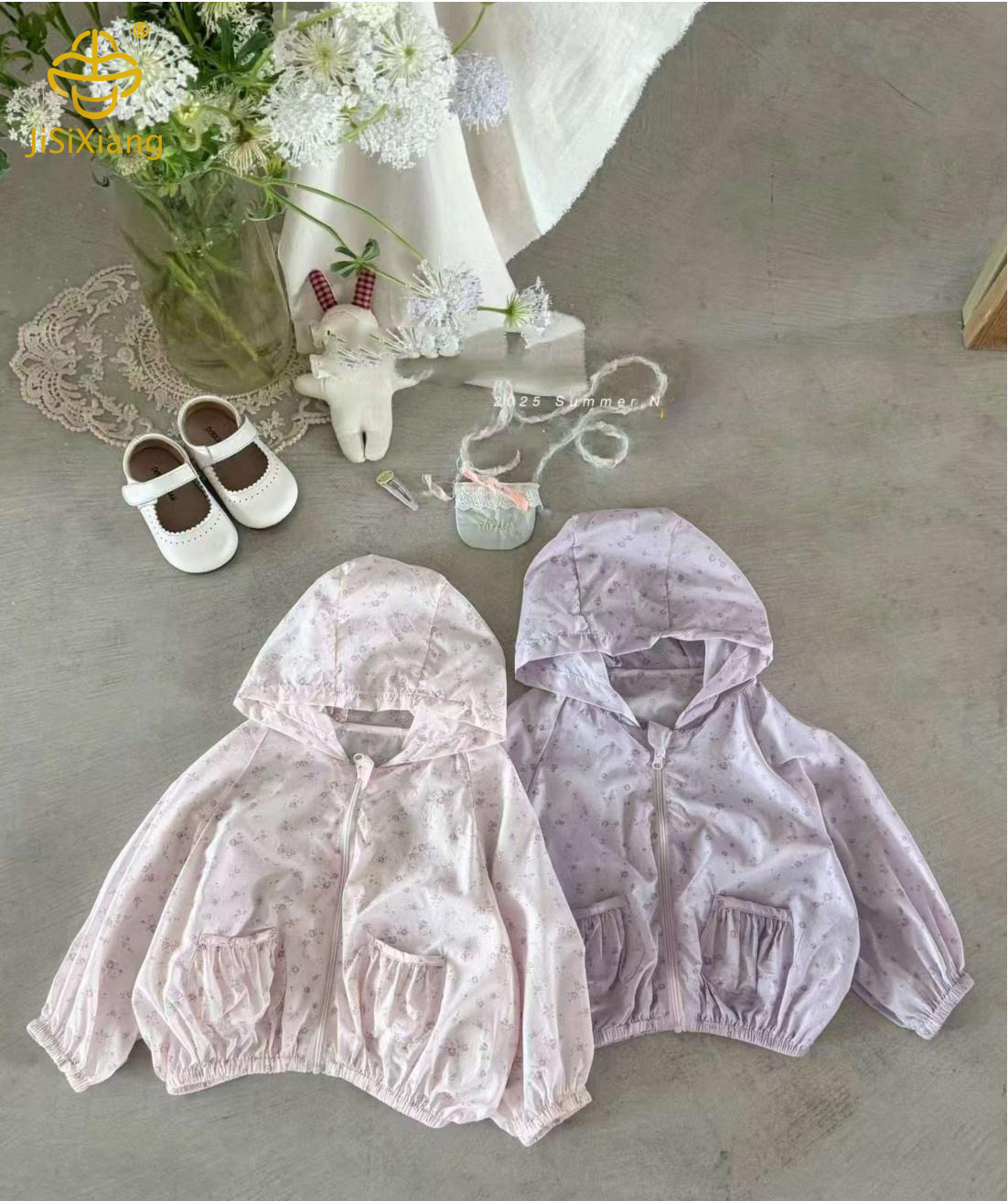 귀여운 소녀 후드 프린트 경량 코트