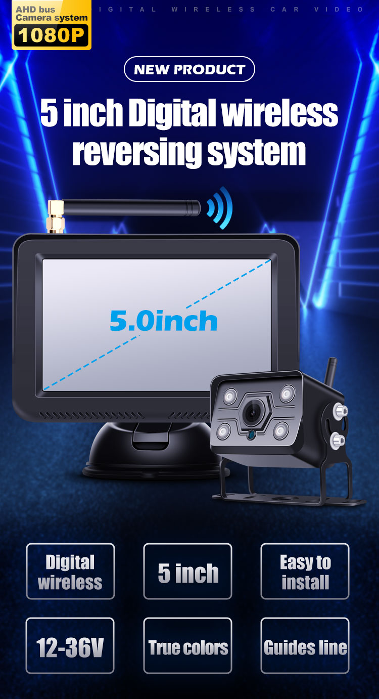 Wireless Reversing Camera Kit with Digital Signal, Waterproof Rear View Camera with 5 inch Wireless  Car Camera