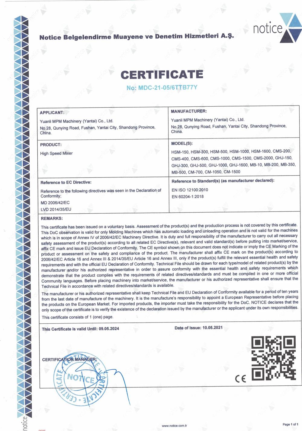 CE certificate