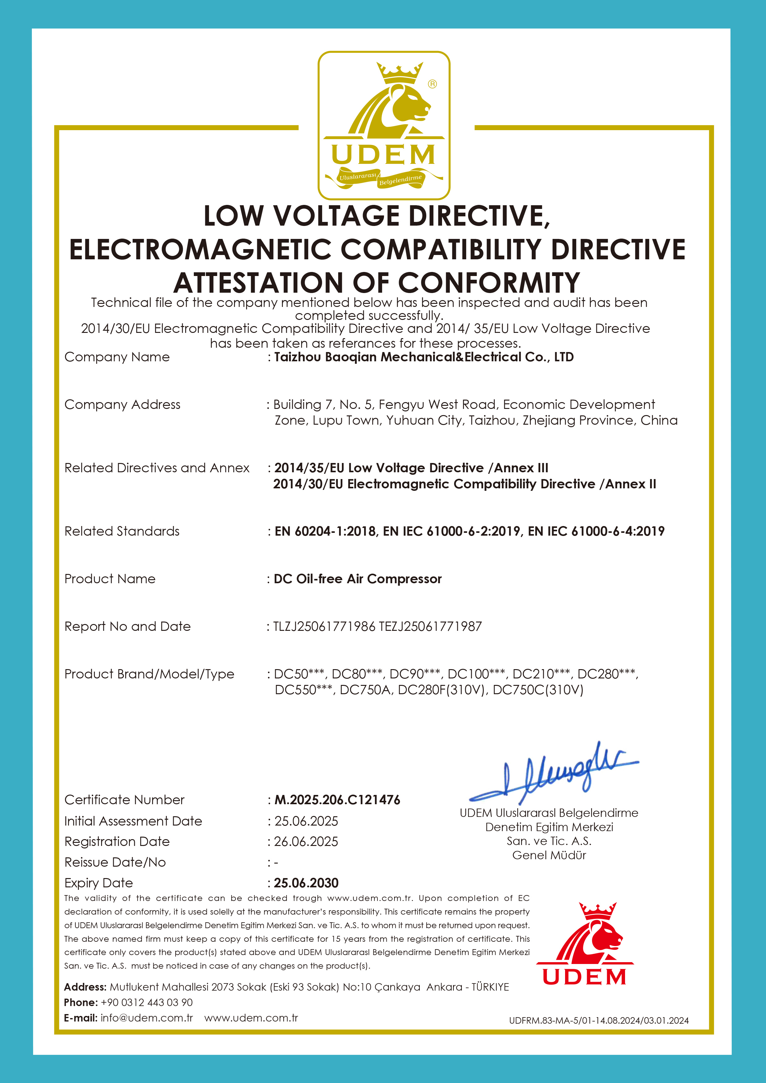 DC machine CE certificate
