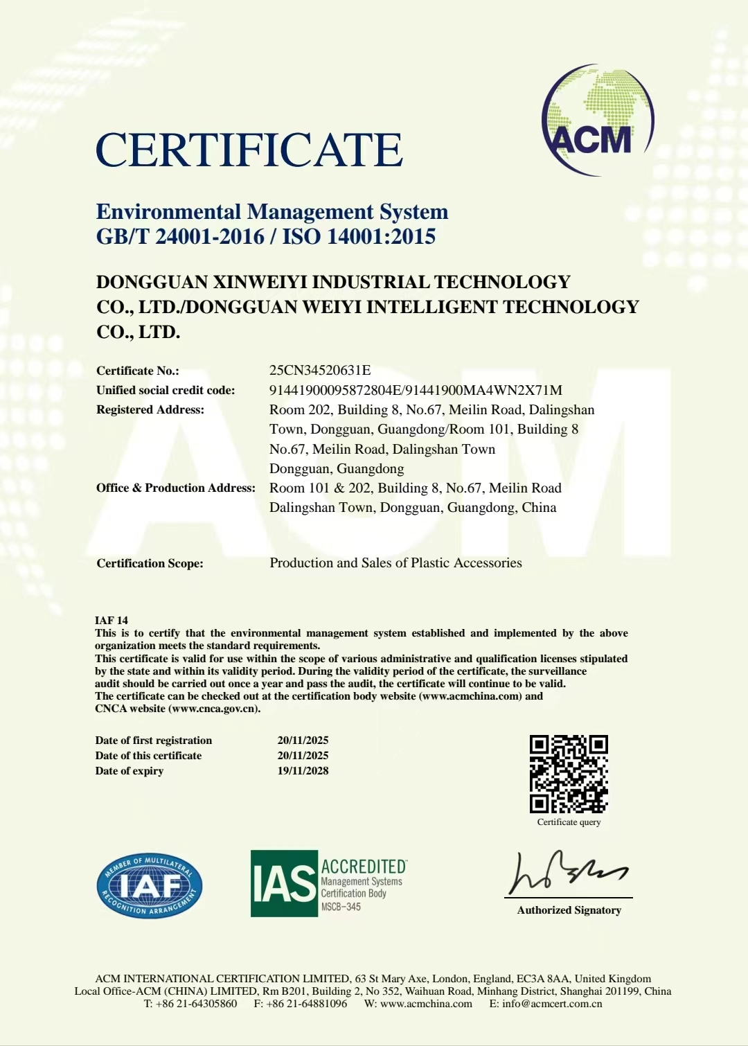 ISO 14001 2015nvironmental Management System Certificate