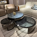 Factory Price Round Wood Coffee Table Living Room Furniture Sofa Side  Glass Stainless Steel Tea Coffee Table1