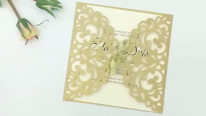 Video di biglietti di nozze tagliati al laser fatti a mano