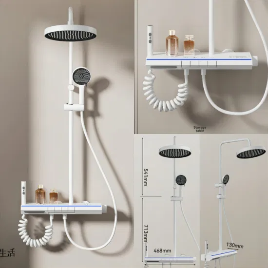 Zb4046 Modern Aluminum LED Temperature Display White Bathroom Complete Shower Set1
