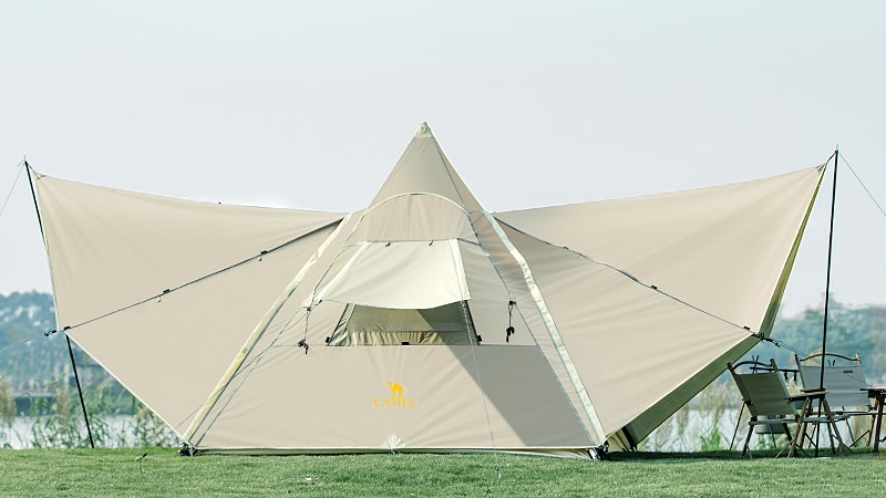 Tenda de camelo 5-6 Pessoas Família tenda 210d oxford pu2000mm upf50+ pano área larga 9 kg 2 cores Pirâmide Campo de camping para Outdoor1