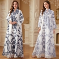 عبای زنانه Abaya Musulmane گلدوزی آستین بلند یقه V لباس ماکسی زنانه شیک مسلمان Abaya1