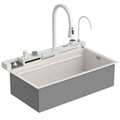 Multifunctional 304 Stainless Steel Handmade Undermount Farmhouse Sink with Waterfall Rainfall Single Bowl and White Kitchen Sink1