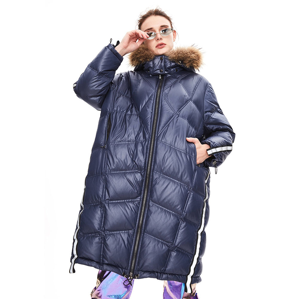 Manteau long en duvet avec capuche et fermeture à glissière 