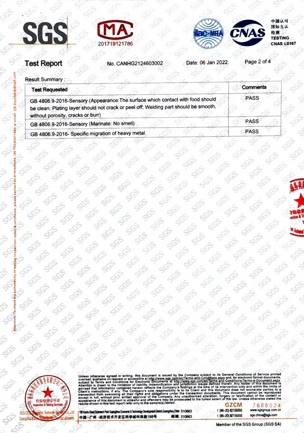 2022 food test by SGS