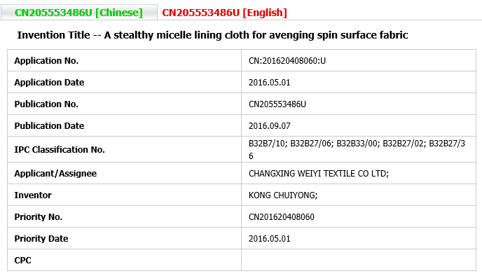 PATENT-A stealthy micelle lining cloth for avenging spin surface fabric