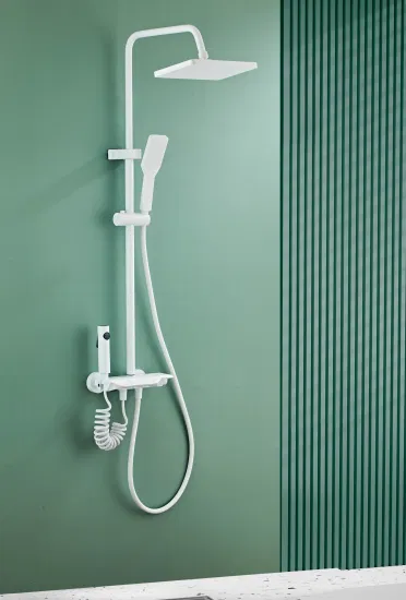 Luxury Exposed Pipe Shower System Matte White Shower Set for Bathroom1