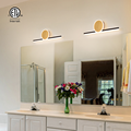 Golden Metal Bathroom Sconce: Circular Wall Light with Rectangular Strip for Vanity and Luxury Bath Mirrors1