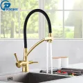 POIQIHY Brushed Gold Filtered Kitchen Faucets Pull Down 360 Rotation Mixer Tap Pure Water Crane For Kitchen Filter Water Taps