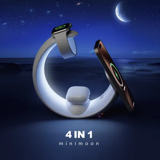 Pequeña luz de luna nueva magnética cuatro en uno cargador inalámbrico Pequeña luz nocturna de 15W Atmósfera de carga inalámbrica Light Up Light1