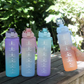 1000ml Eating Time Marker Frosted Gradient Plastic Water Bottle with Flip Top, Clip Straw & Outdoor Use - Perfect for Students1