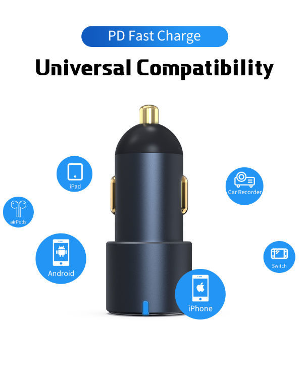 PD 60W car charger, Dual PD 30W output,high quality by factory wholesale supplier