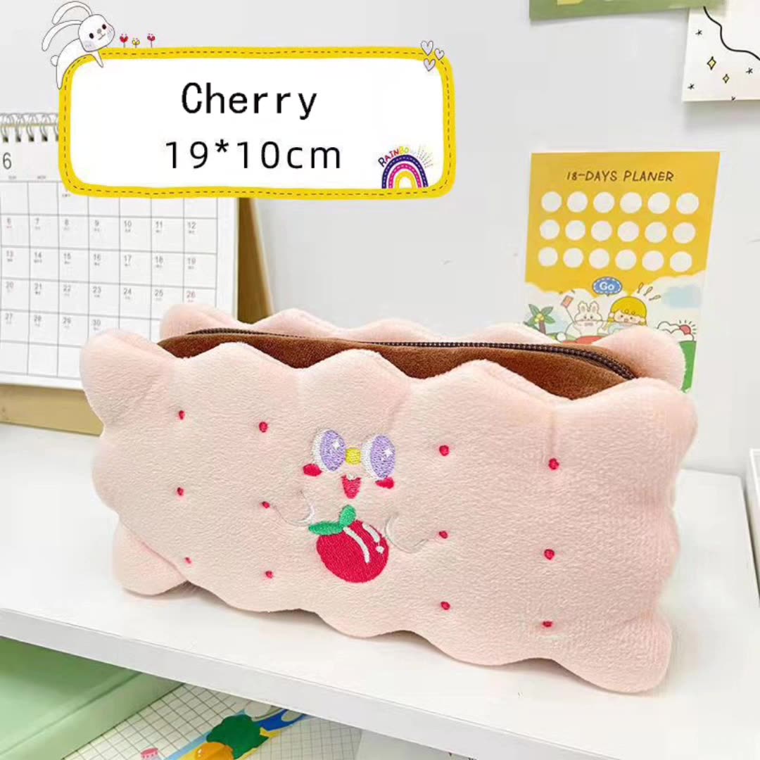 Kawaii cute japanese pink stuffed toy biscuits pen bag children school fruits pineapple plush pencil-box for school1