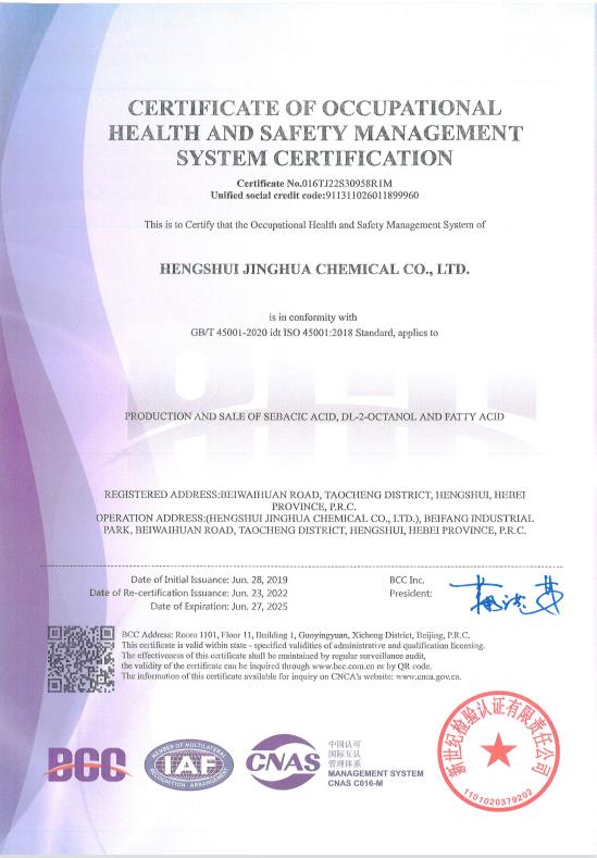 CERTIFICATE OF OCCUPATIONAL HEALTH  AND  SAFETY MANAGEMENT SYTEM CERTIFICATION