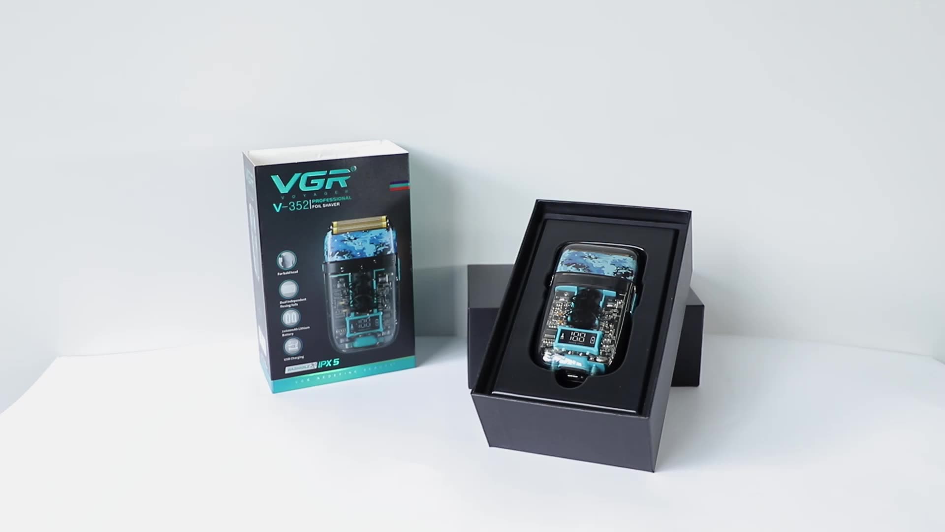 VGR V-352 Αδιάβροχο αλουμινόχαρτο κεφαλής μαλλιών επαναφορτιζόμενο ξυρίσματος Επαγγελματικά ηλεκτρικά ξυριστικά για τους άνδρες1