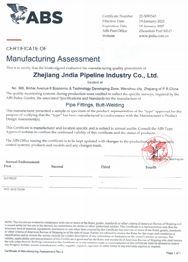 ABS-MA Certificate of Manufacturing Assessment 