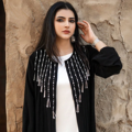 4083 فروش زنان مسلمان Abaya Beautiful Diamante آستین بلند ماکسی لباس روپوش جلو باز1
