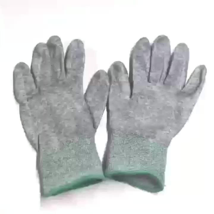 Guantes de trabajo recubierto de fibra de carbono de carbono de sala limpia conductora 1