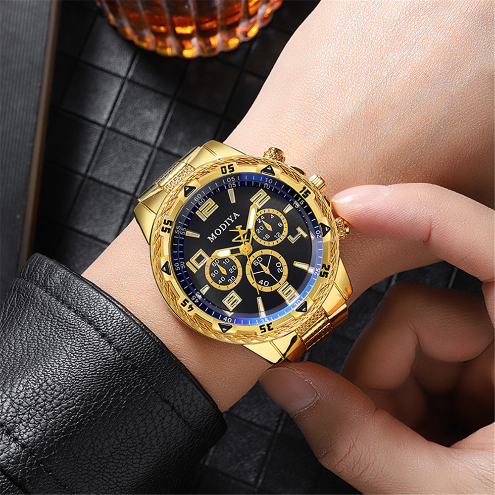 Gold Three Eyes Quartz Stainless Steel Watch For Men