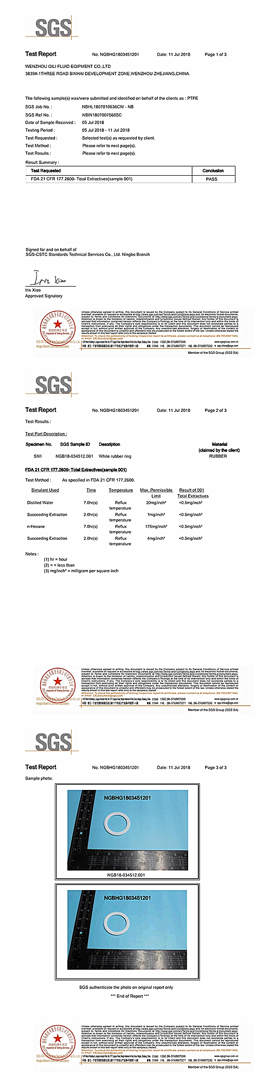 3A Certificate For Gaskets Of SILICON