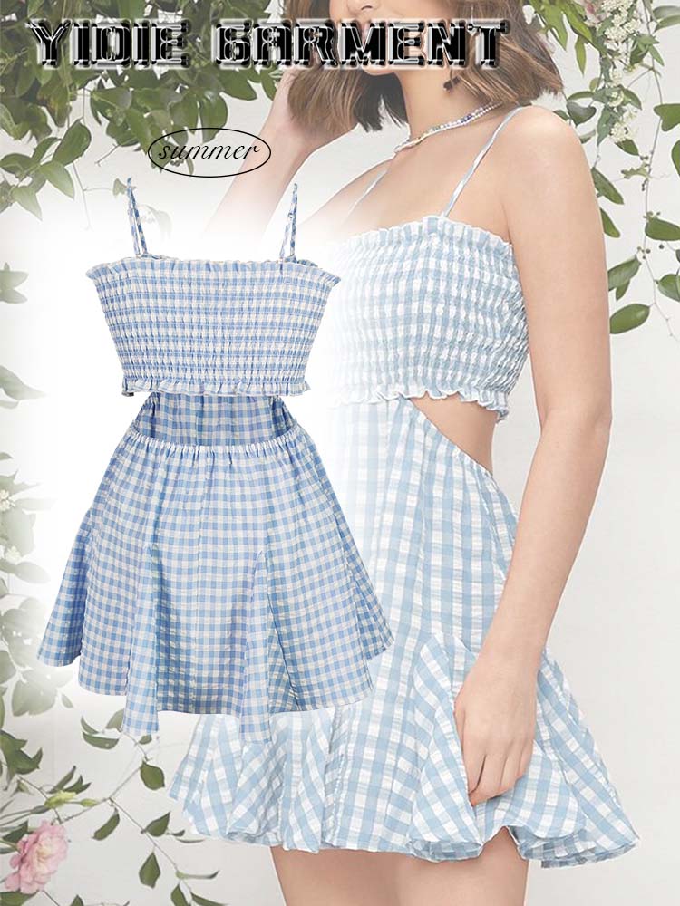 Sexy Gingham Backless Cotton Dress 