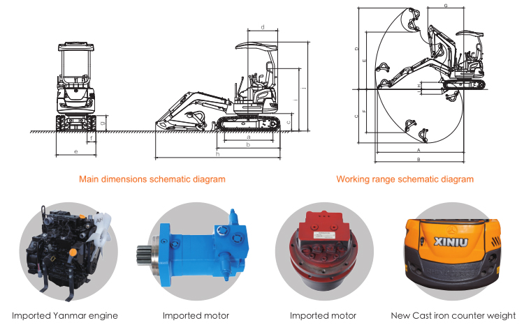 Mini excavador rhinoceros xn18 mini excavador para jardín