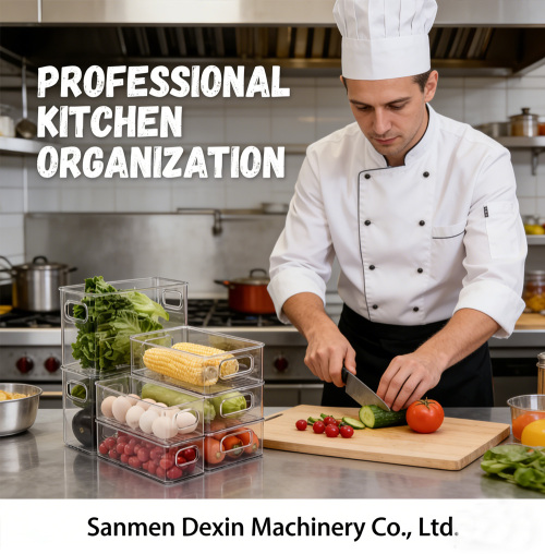 Caixas de armazenamento de plástico transparente empilháveis ​​para organização de cozinha