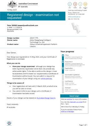Registered design-examination no requested