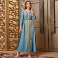 لباس مجلسی ماکسی منجوق دوزی لاکچری مراکشی Kaftan Abaya با کمربند لباس شب عید رمضان زنان مسلمان1