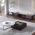 Modern Minimalis Slate Telescopic TV Kabinet Meja Kopi Kombinasi Cahaya Mewah Kayu Kayu Solid Square Coffee Table Room1