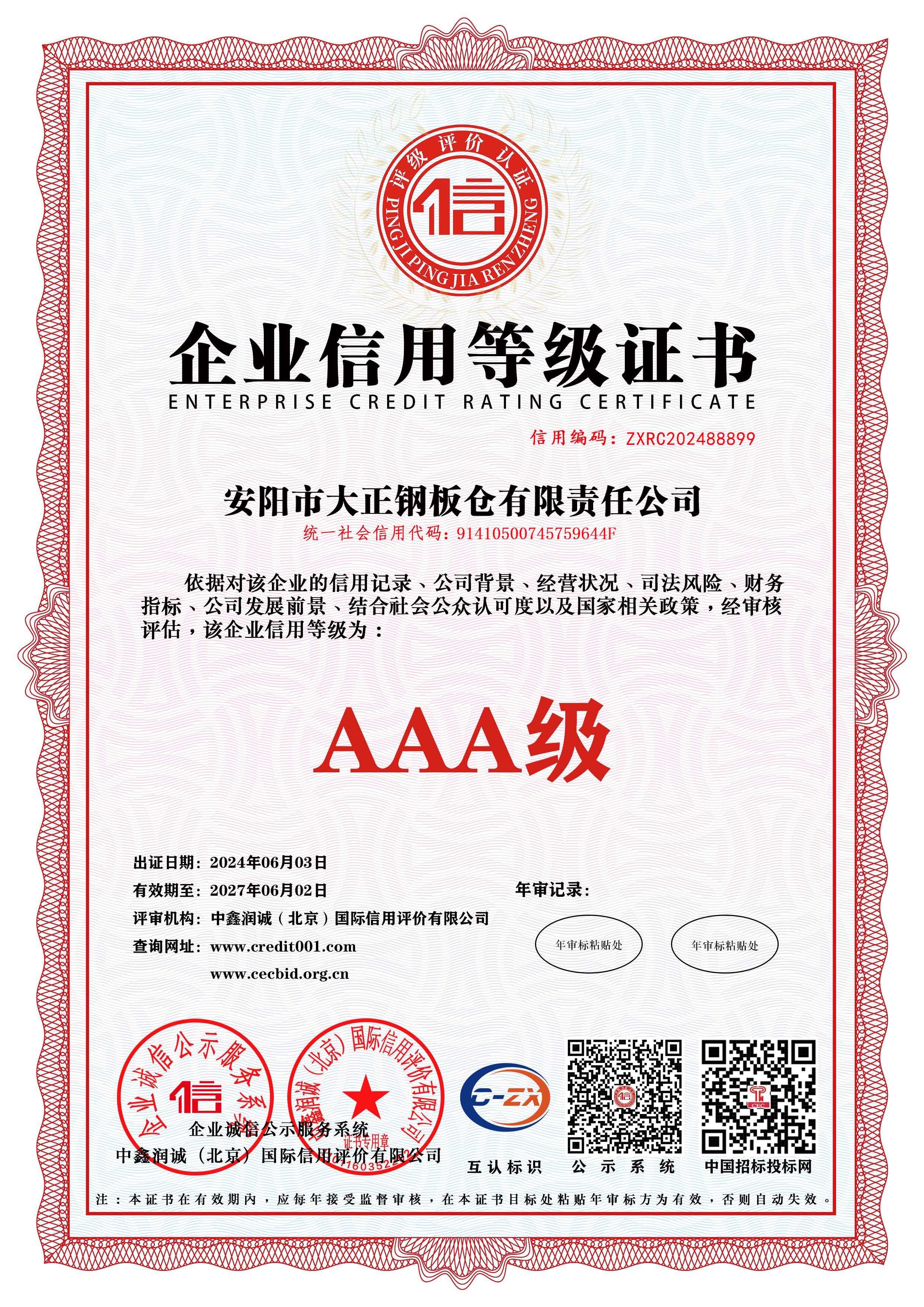 Class 3A Enterprise Credit Bi-Level Certificate