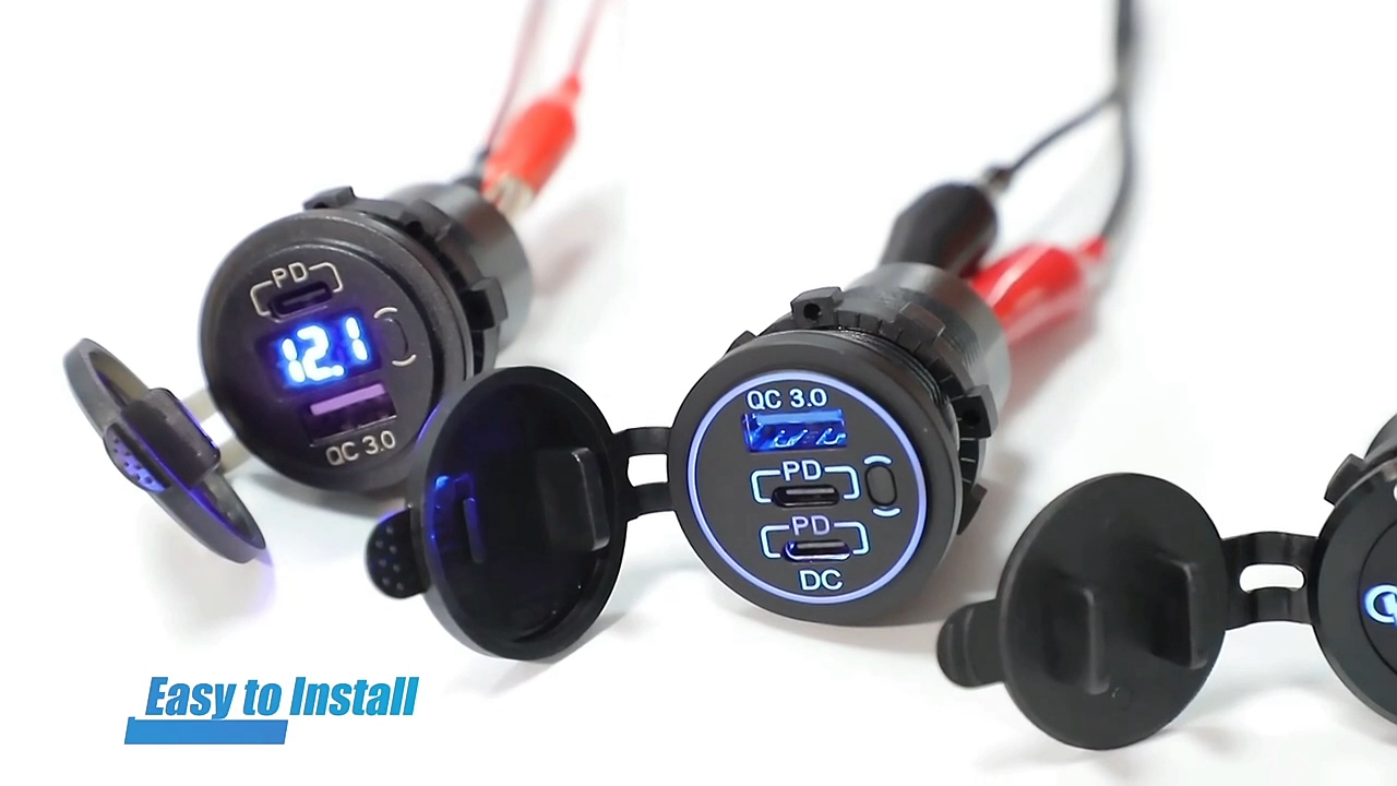 12V Type C PD 36W QC3.0 Voltmeter ON / OFF Switch Fast Charging USB Car Charger for Car Boat Truck1