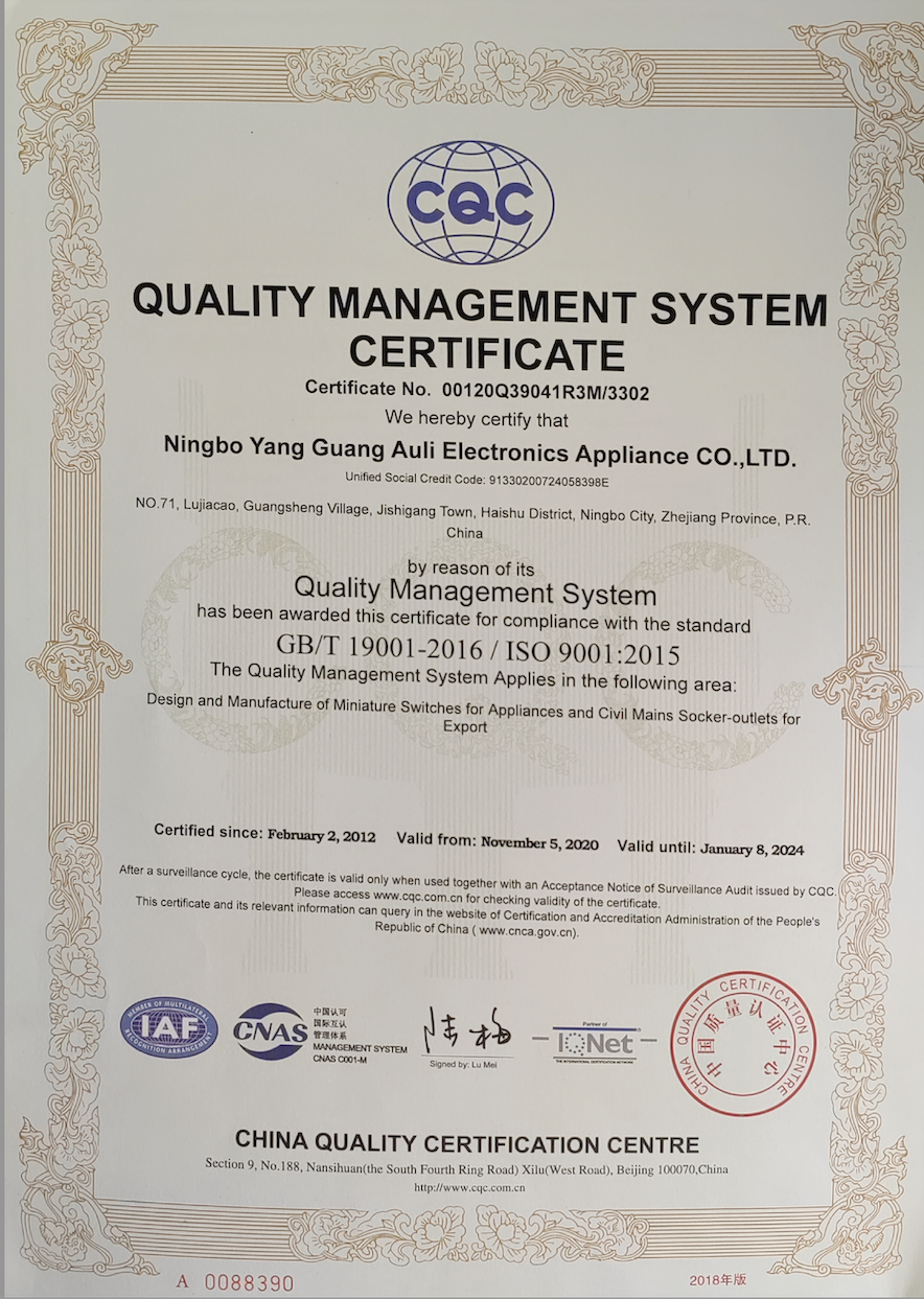 ISO 9001 Quality Management System Certificate