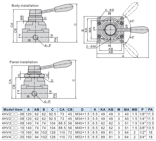 4HV210-06 Valvola pneumatica a leva manuale tipo Airtac a 4/2 vie 1