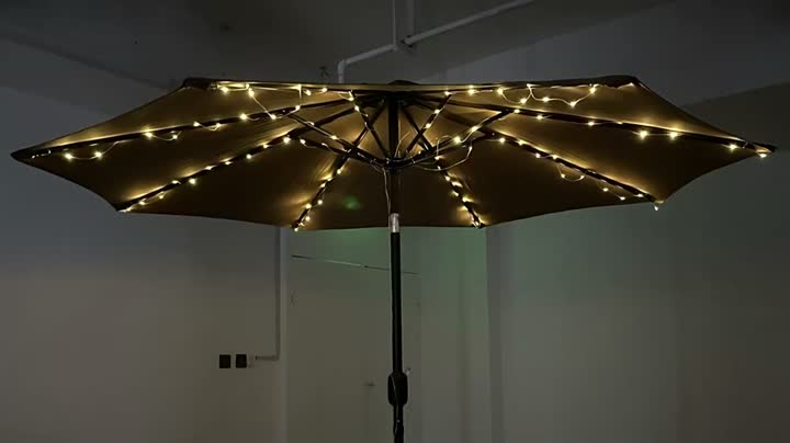 Video of center pillar umbrella with colorful lights