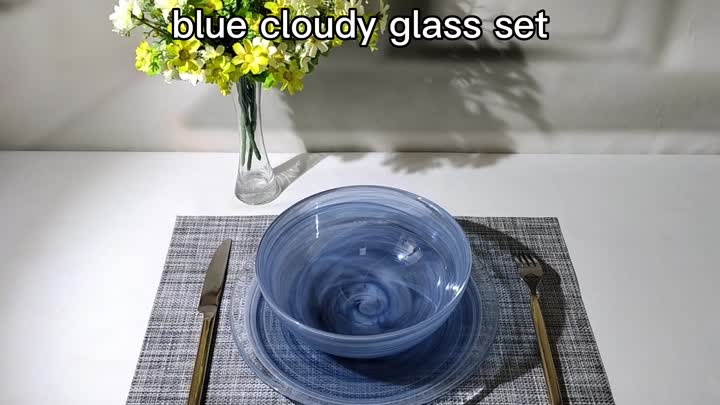 Colored Blue Cloudy Dishes Glasses Dinner Plates