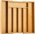 Bamboo Expandable Cutlery Organizer Tray - Single Tier Wooden Utensil Knife Rack for Home Use1
