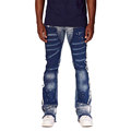 Προσαρμοσμένη υψηλής ποιότητας Laser Men&#39;s Flare Jeans Punk Style Stacked Patchwork Jeans1