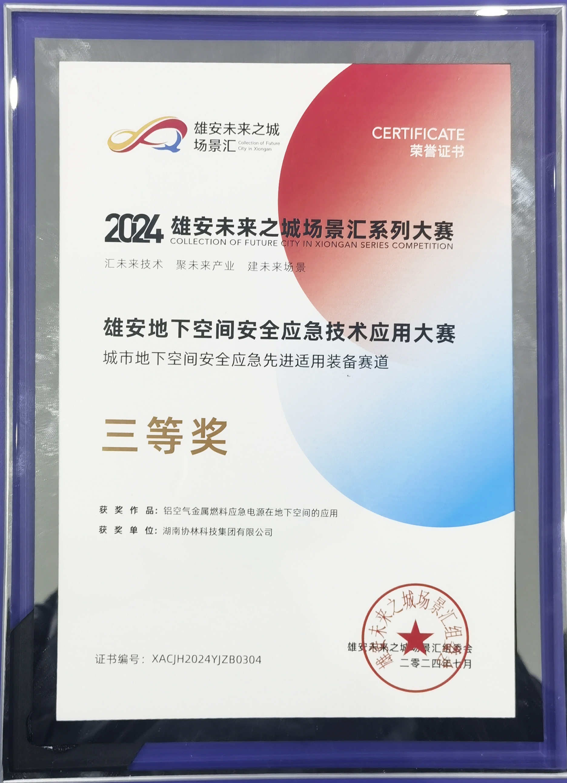 Xiong'an Award Certificate