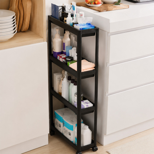 Выпущена новая 4-уровневая мобильная тележка на колесиках с тонким зазором для организации пространства на кухне и в ванной комнате