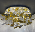 White & Gold Leaf Glass Chandelier with High Ceiling Design1