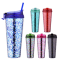 Custom Acrylic Double Wall Travel Mug with Glitter, 700ml, Flip Top Lid & Straw1