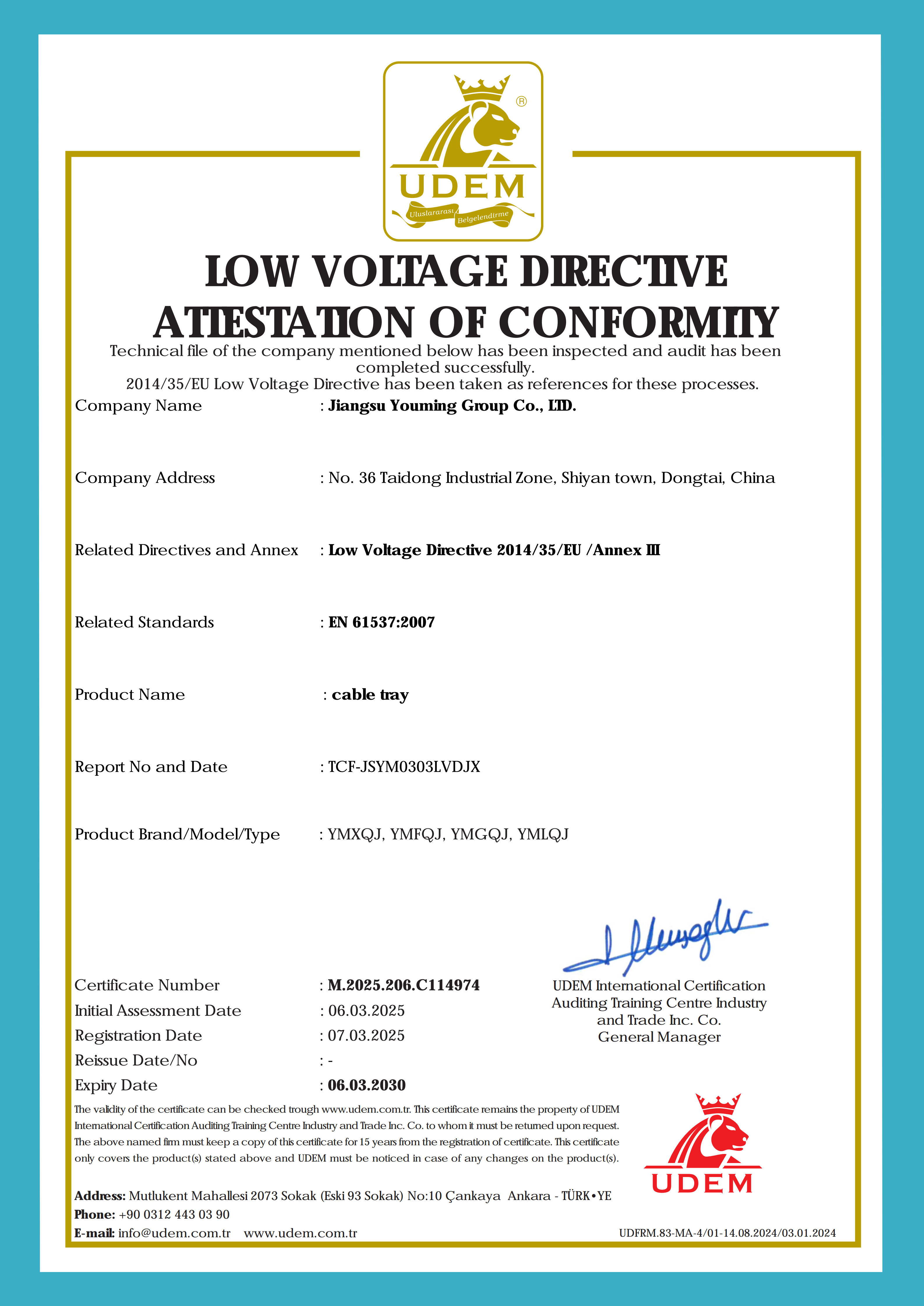 LOW VOLTAGE DIRECTVE ATIESTATON OF CONFORMIY