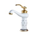 Bathroom Faucet: Single Handle Deck Mounted Gold White with Diamond1